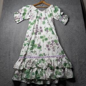 Vintage Princess Kaiulani Dress Women's Size 6 White Floral Short Sleeve Ruffle